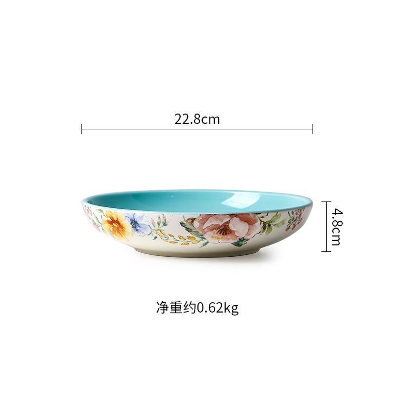 Floral Ceramic Dinner Underglaze Rectangular 12-inch Large Soup Household Set