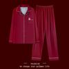 Good Luck Men's Red Festive Pajamas: Spring/Autumn Long Sleeve Cardigan, Pure Cotton, Solid Color, Loose Fit, Plus Size Home Wear Set