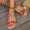Large Size Printed Woven Sandals Women's Summer New Bohemian Outer Wear Flat Elastic Beach Sandals