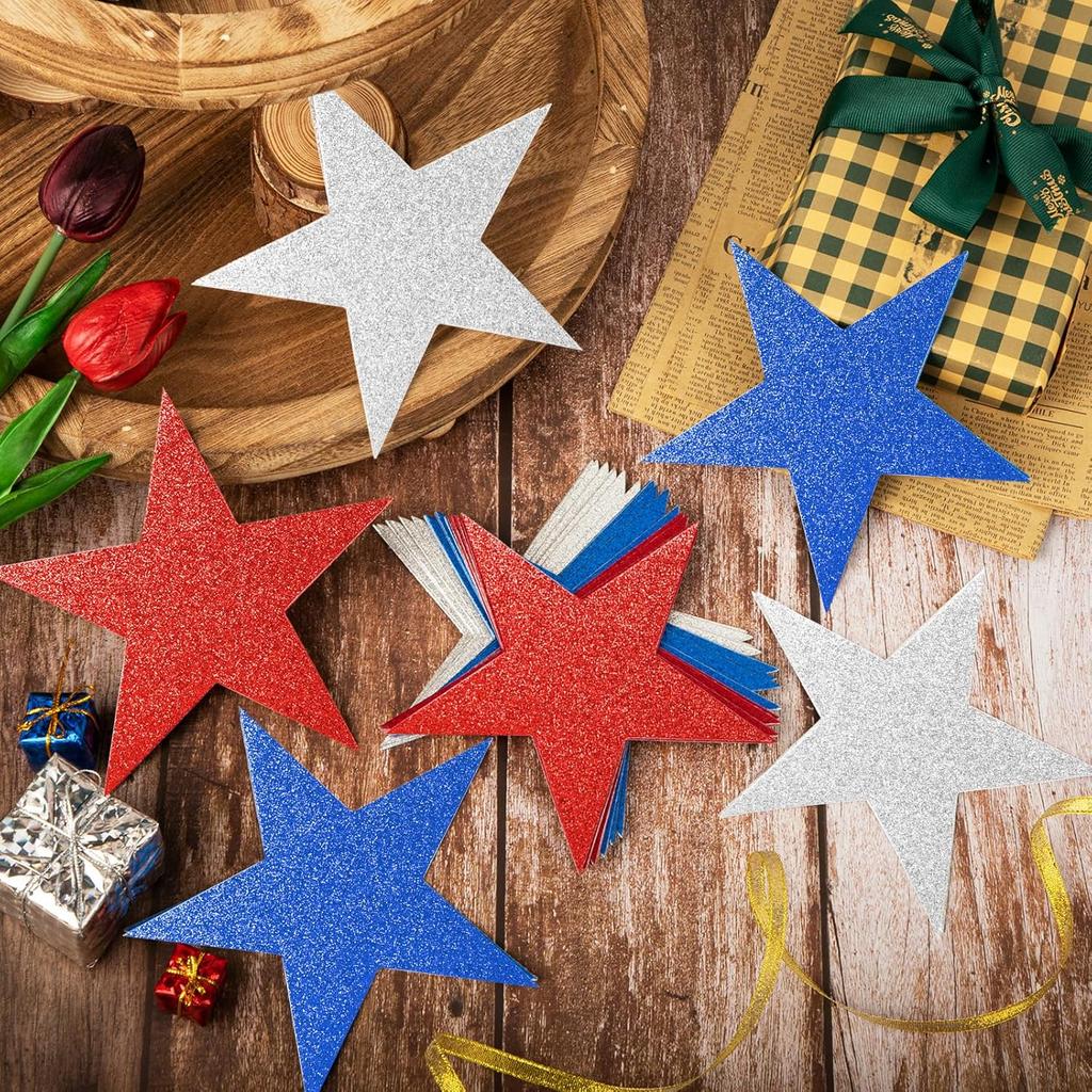60 Pcs Patriotic Star Cutouts Double Printed Paper Star Confetti Cutouts for 4th of July Decoration Bulletin Board Classroom Wall Decoration,6 Inches