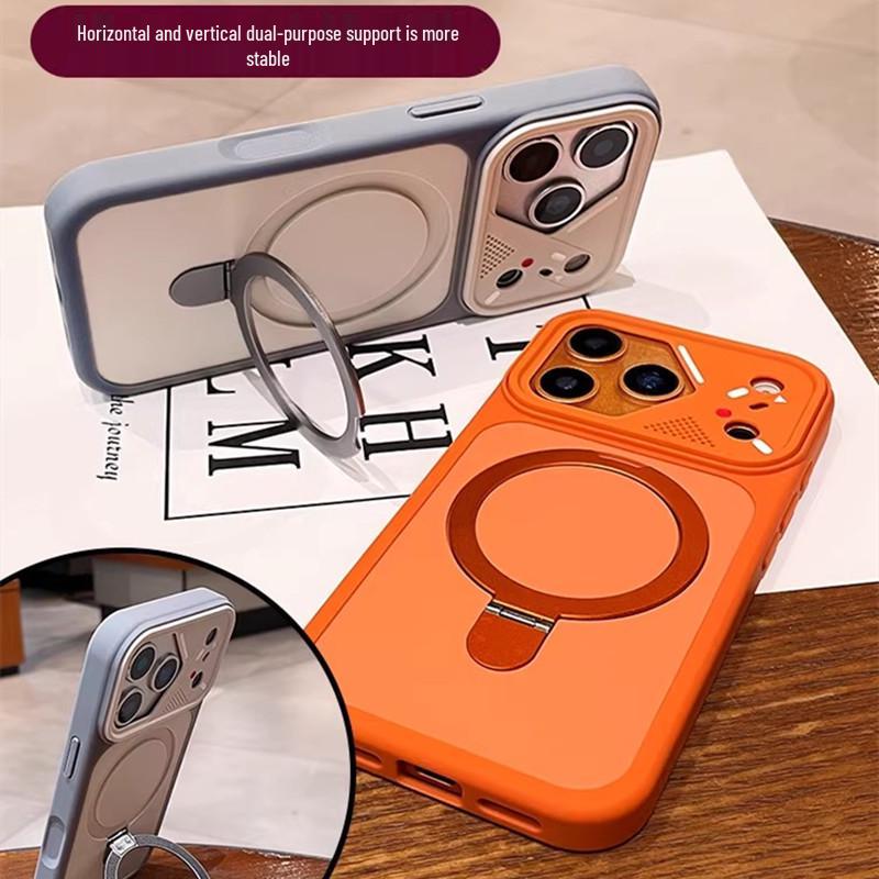 Apple 17 Pro Max Magnetic Bracket Case with Creative Lens Frame for iPhone 16 - Drop-Proof Protective Cover