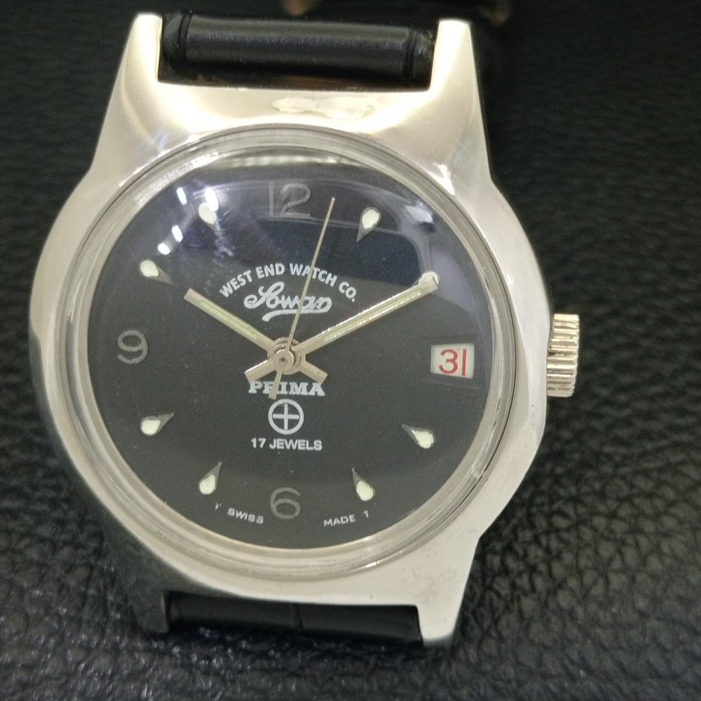 WEST END WATCH CO VINTAGE ŠVAJČIARSKE NÁVODNÉ HODINKY PRE CHLAPCA ČIERNY CIFERNÍK a701969-1