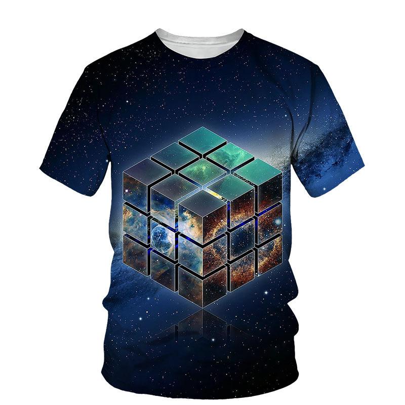 Cartoon Magic Cube Fashion 3D Digital Printed Round Neck Loose Casual Men's Short Sleeved T-shirt
