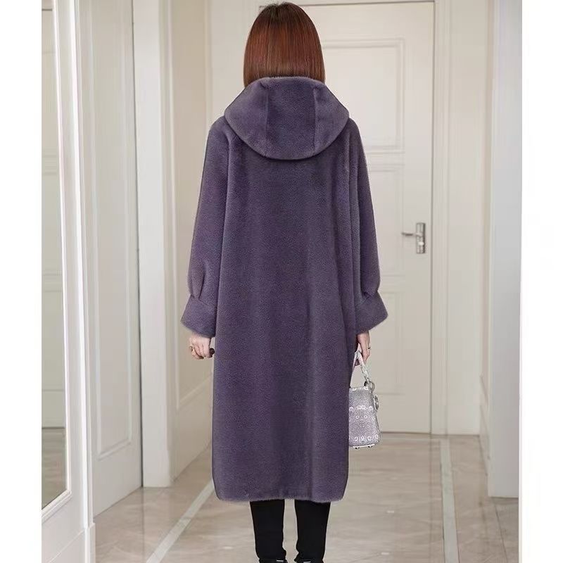 Women Faux Fur Coat Solid Hooded Long Fur Coat Fluffy Luxury Loose Casual Outerwear Winter