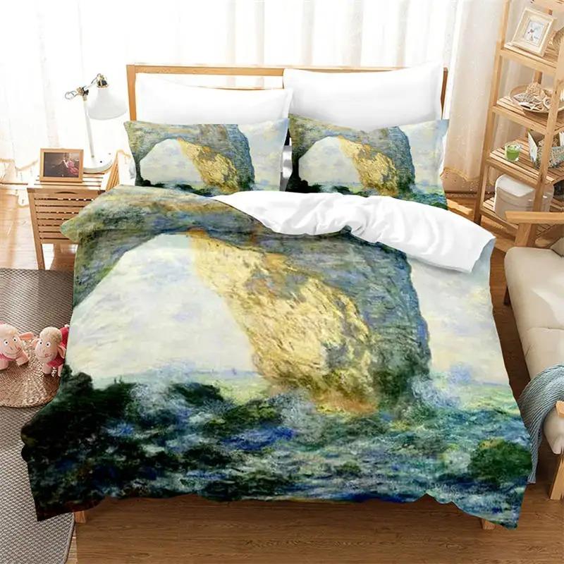 3D Artistic Bedding Set King Monet Van Gogh Style Sky Oil Painting Pattern Printed Duvet Cover With Pillowcases Hot Sale 3PCS