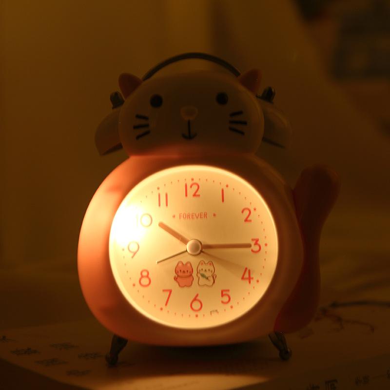 Ringtone Student Children Bedside Luminous Sweep Seconds Mute Walking Time Bedroom Cartoon Kitten Ringing Alarm Clock Luminous Alarm Clock