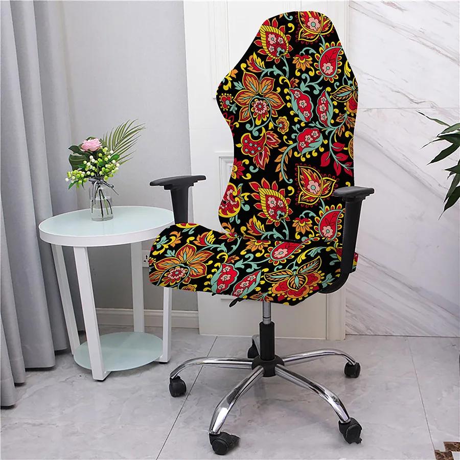 2pcs/set Flower Printed Racing Desk Rotating Slipcovers Office Computer Gaming Chair Covers Stretch Armchair Gamer Seat Cover