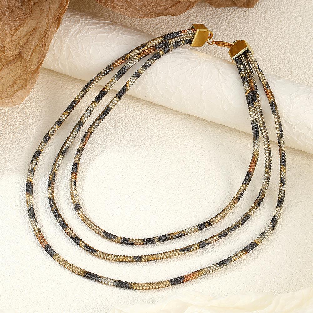 Rhinestone Love Irregular Multi-Layer Collarbone Chain Bracelet, Leopard Print High-End Metal Style Fashion Jewelry Women