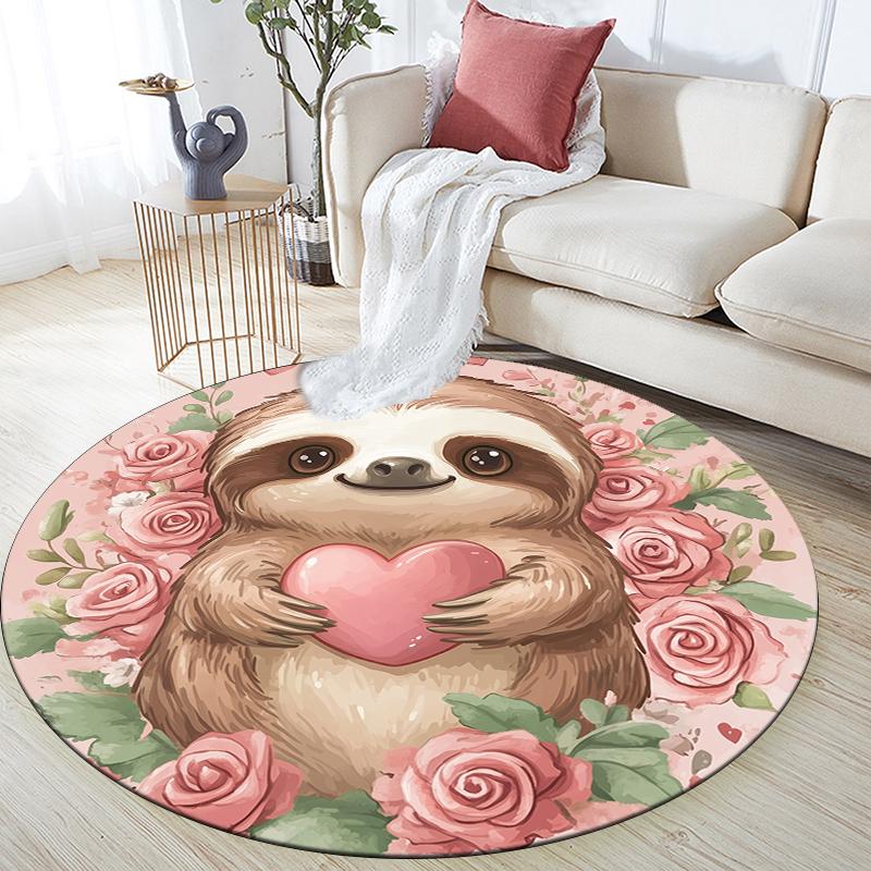 Pink Sloth Pattern Round rug,Carpet Rug for Living Room Bedroom Playroom ,Non-slip Floor Mat,Holiday Gifts and Birthday Gifts.