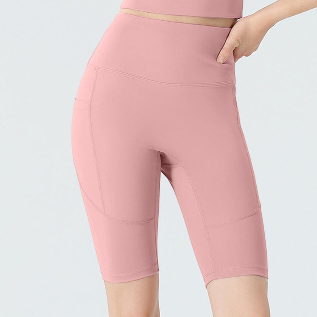 High Waist Running Shorts for Women Quick Dry Sports Biker Shorts with Hidden Pockets Compression Fit Five Inch Inseam Gym Yoga Tights