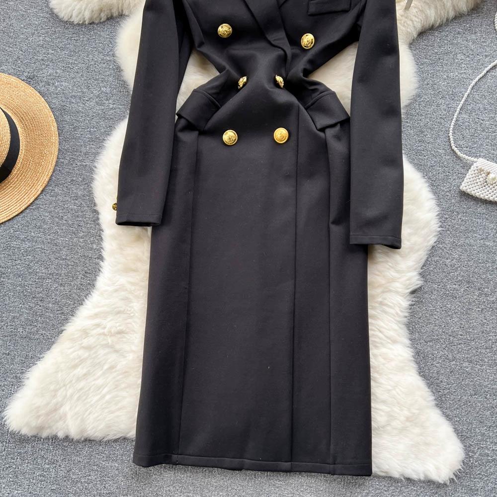 Autumn Winter Vintage Hepburn Style Slim Bodycon Party Dress Elegant Women Office Work Pencil Blazer Dresses