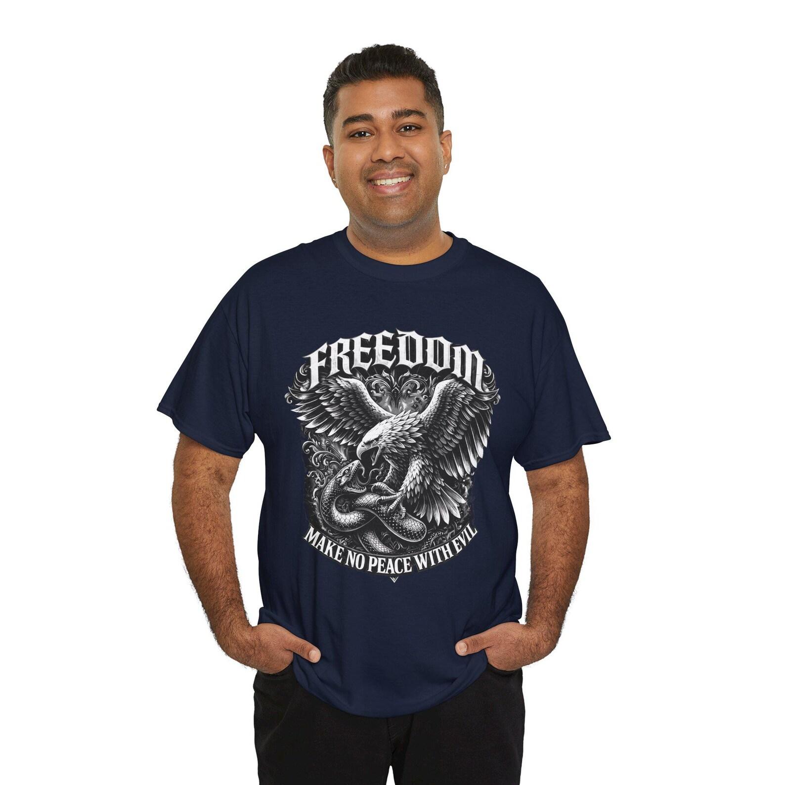 Freedom Make no peace with evil Tee, Vintage Americana eagle graphic,banner design 2XL