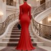 Damen Hals Sheer Mesh Off-Shoulder Langarm Abendkleid Elegant Bodenlang Raffung Formelles Kleid für Events Partys