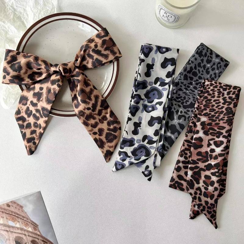 New Leopard Print Silk Scarf Hair Tie Decorative for Women, Aesthetic Hairband , Daily Party Holiday Gift