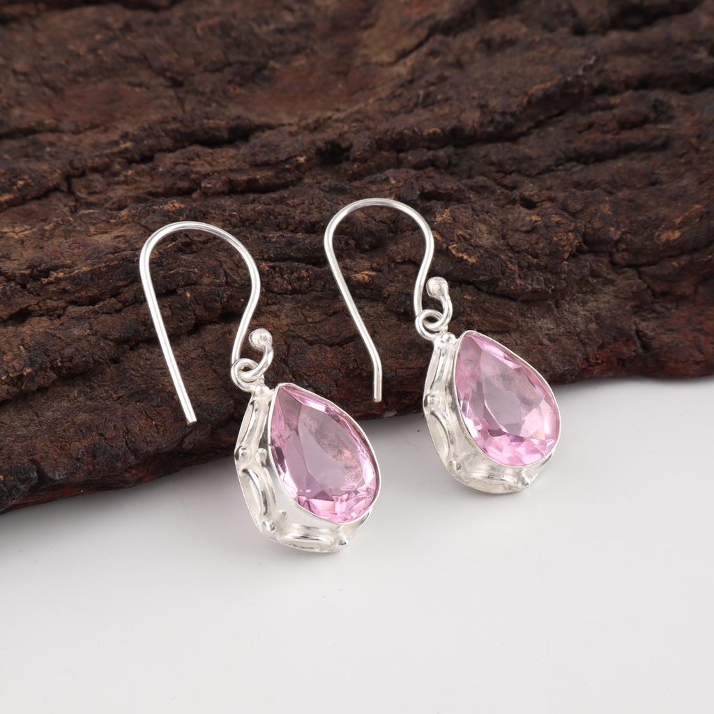 Morganite Earrings, Handmade Gemstone 925 Solid Sterling Silver Earrings Dainty Jewelry, For Engagement Gift