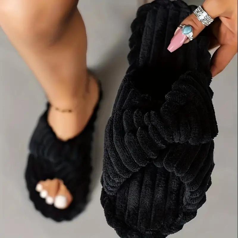 Fashion 2026 Women's Autumn/Winter New Cotton Non slip Home Slippers Warm Toe Cross Flat Bottom Slippers