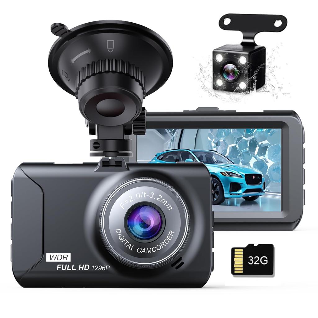 Car Dash Camera, Front and Rear Dash Camera, 2 Cameras, 3 Inch Drive Recorder,