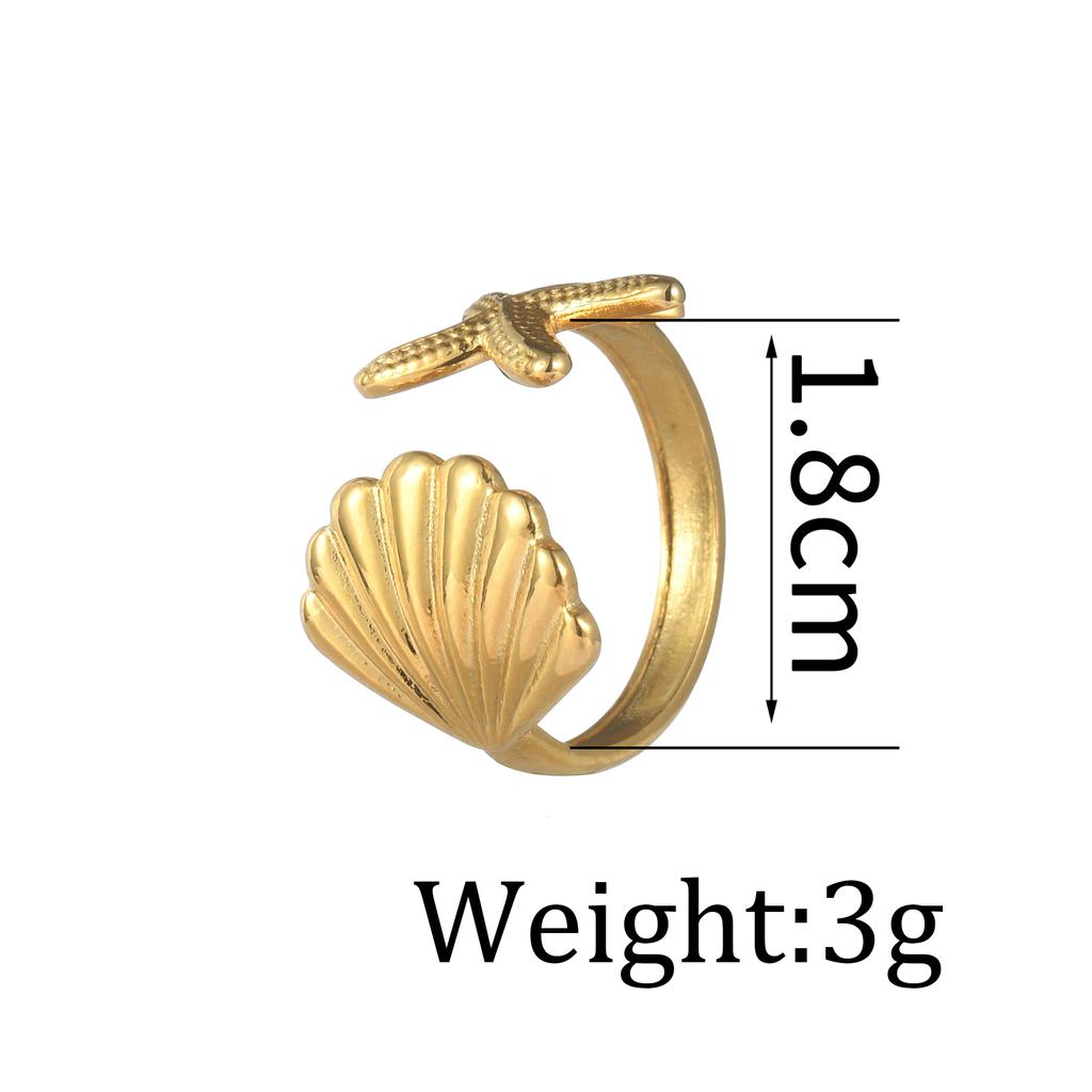 Freeteeme Ocean Element Ring for Women Men Stainless Steel Gold Color Starfish Shell Open Rings Sea Series Jewelry Couple Gift