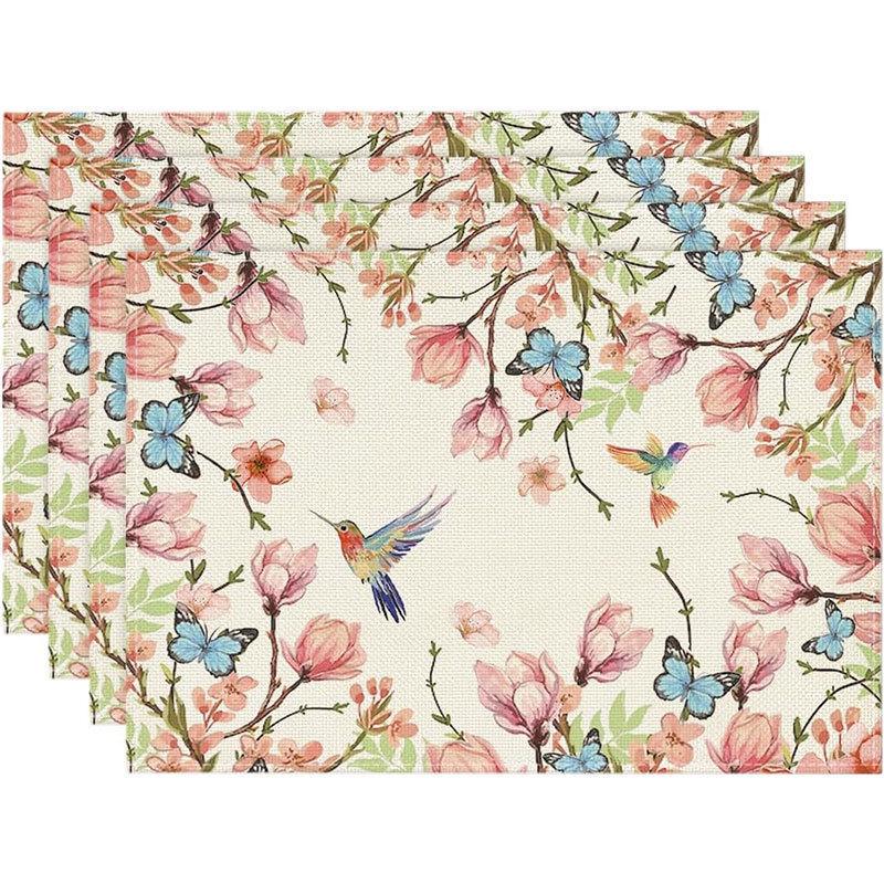 Spring & Summer Floral Linen Placemats – Heat-Resistant Fabric Table Mats for Home & Restaurant