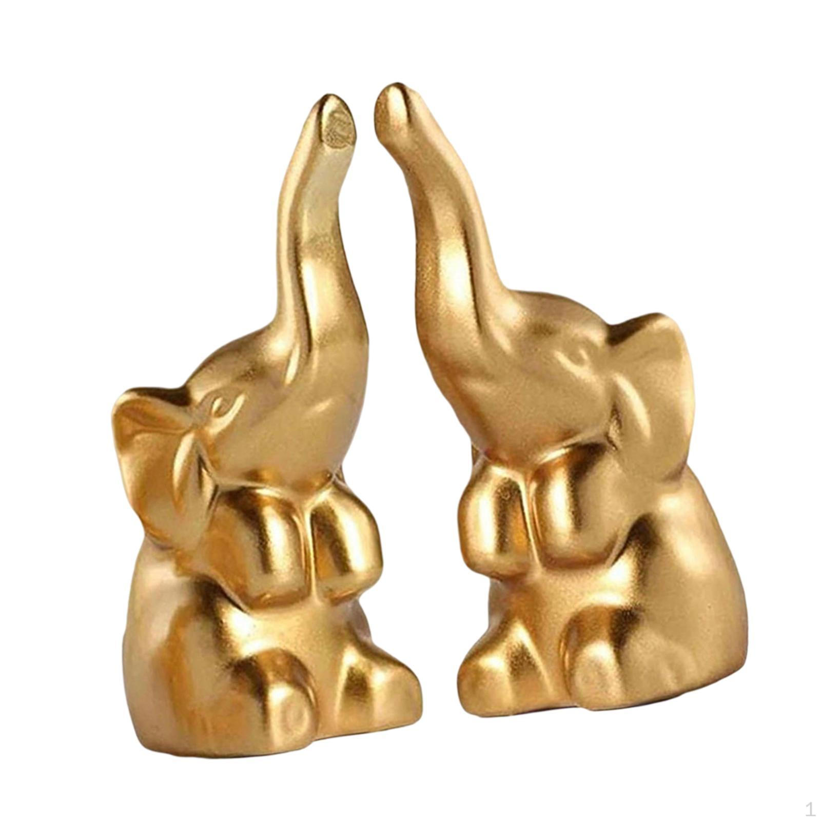 

2x Mini Elephant Statues Miniature Figurines Collectible Small Sculptures Tabletop Ornaments for