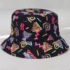 Retro Double-sided Wearable Geometric Graffiti Fisherman Hat Bucket Hat Outdoor Sun Protection Hat