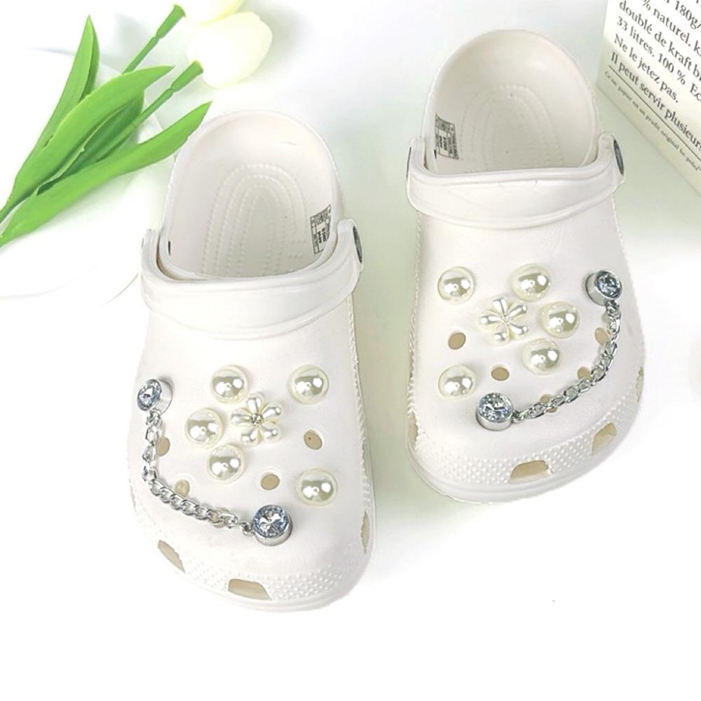 14PCS Fashion Shoe Charms for Clogs Set Accessories Hole Shoe Buckle Summer Pearl Flower Diamond Chain DIY Shoes Decorations
