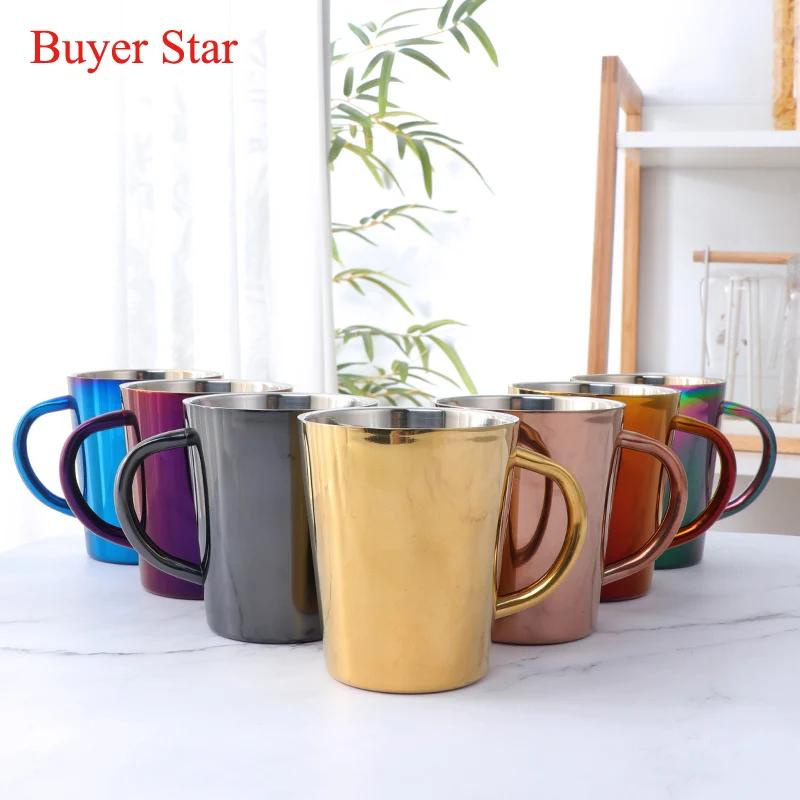 300ml Gold Beer Cups Stainless Steel Water Cup Double Layer Milk Cup Metal Coffee Mug Tableware Kitchen Drinking Serving Tools