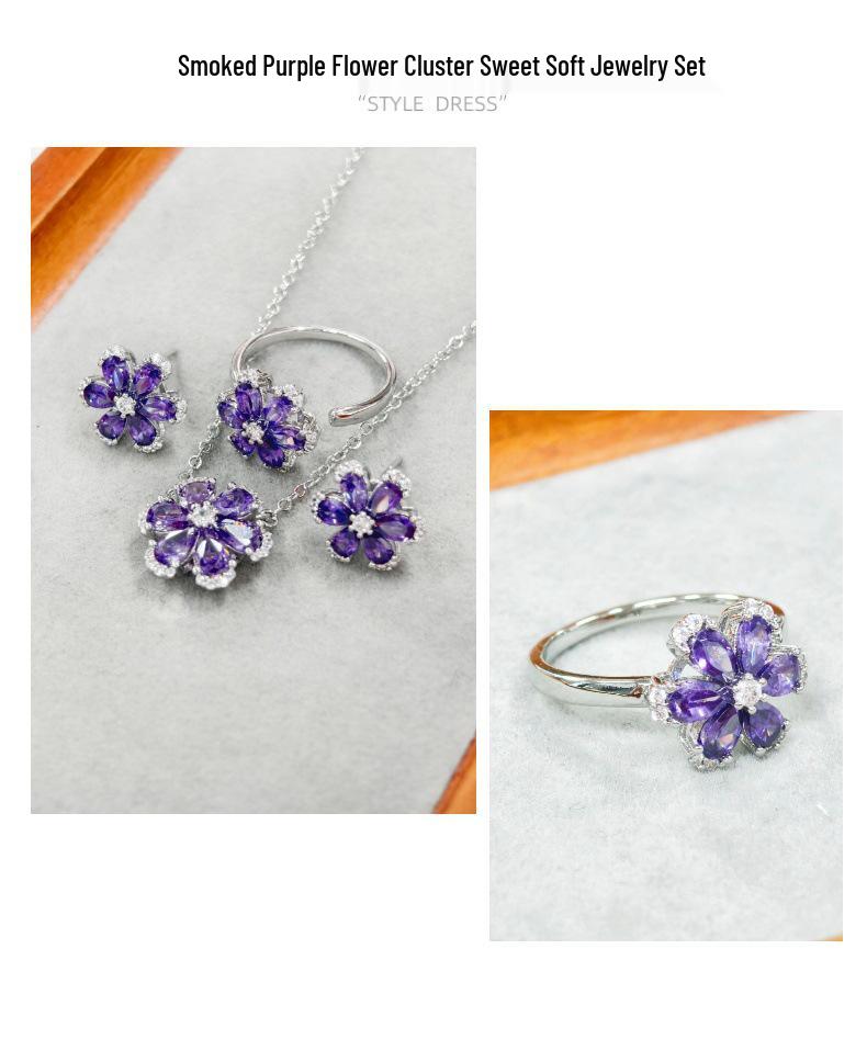 Gesen Petal-Shaped Jewelry Set: Luxury Ring, Earrings & Pendant for Women in Forest Style