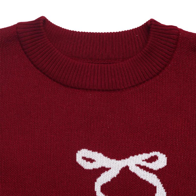 Korean Style Bow Jacquard Beaded Pullover Sweater for Women - Autumn 2025 Collection