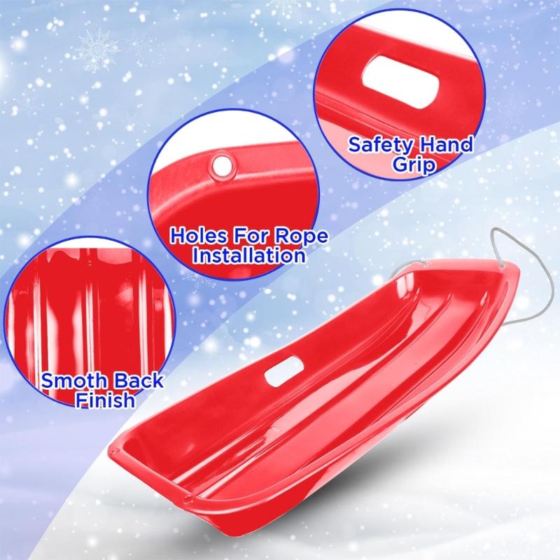 2Pcs Light Weight Portable Snow Sled with Pull Rope and Handles Plastic Cold Resistant Toboggan for Snow, Beach, Park