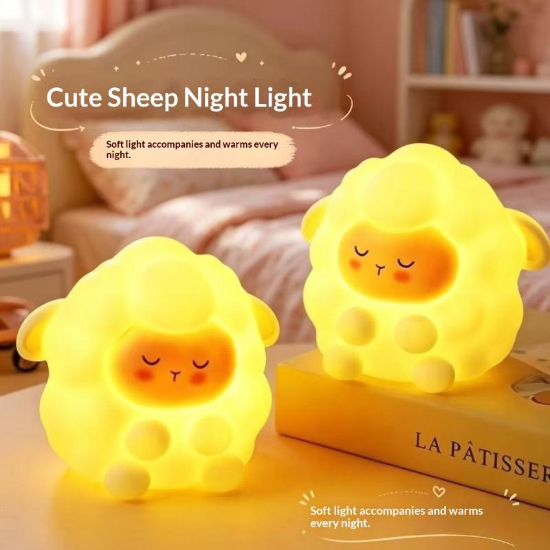 Cartoon Sheep Silicone Tap Recharge Night Light Soft Bedside Sleep Lamp Kids Room Decor Gift Desk Lamp 1Pc