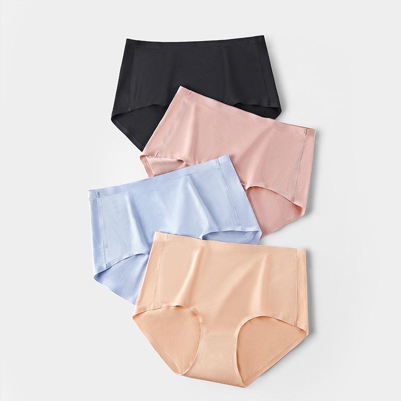 Nahtlose High-Waist-Tanga in Übergröße aus Eis-Seide mit antibakteriellem Baumwollzwickel für Damen