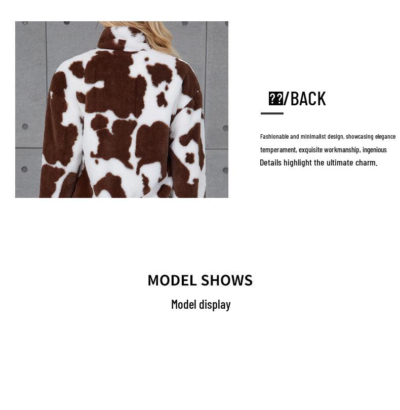 Damen Harajuku Kuhdruck Kunstfelljacke