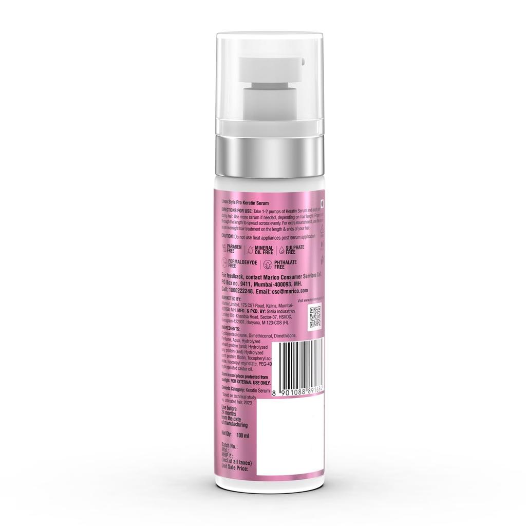 Livon Style Pro Keratin Hair Serum For Women 100ml | Stronger Smoother Hair With Biotin | Anti Frizz Detangling Lightweight Non Sticky Hair Care