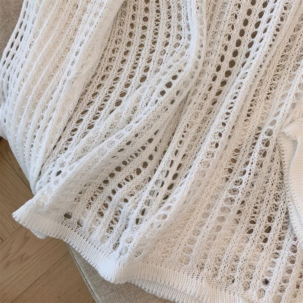 Summer Women’s Loose Knit Wool Sweater - Lightweight Sunscreen Blouse with Round Neck & Long Sleeves