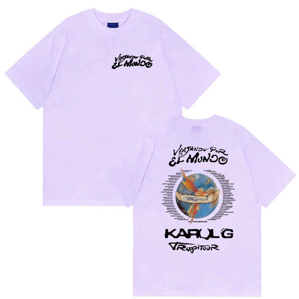 Karol G Viajando Por El Mundo Tropitour 2026 Graphic T Shirts Unisex Women Pop Music Fashion Cotton Short Sleeve T-shirt Streetwear