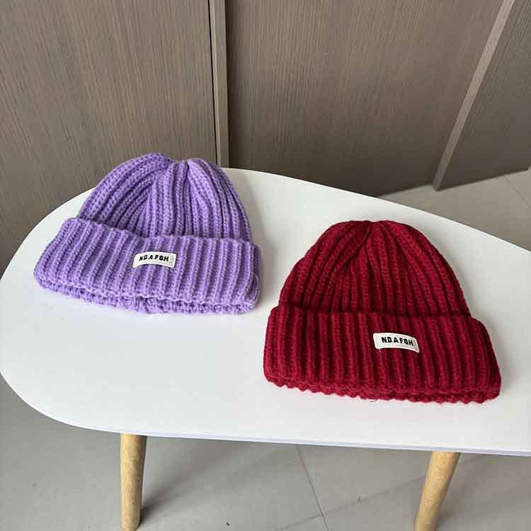 Autumn and Winter Cloth Label Ins Candy-colored Knitted Hat Children's Versatile Thickened Warm and Cold Ear Protective Wool Hat