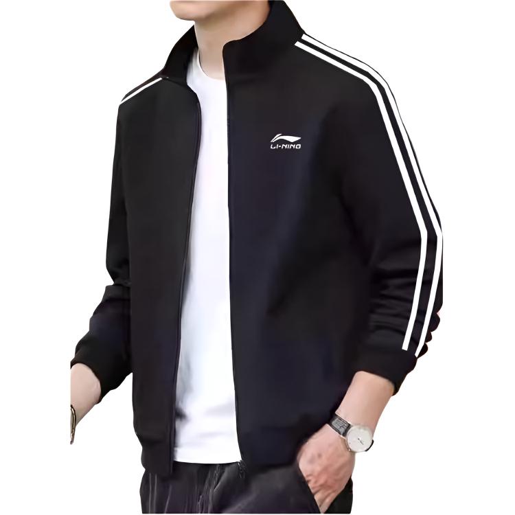 Li Ning Sweatshirts Men's Black Crew Neck Moderate Cardigan YWDU543-1