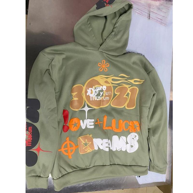 Autumn and Winter European and American Style Letter and Number Foam Printed Loose and Fashionable Street Top Hooded Sweatshirt