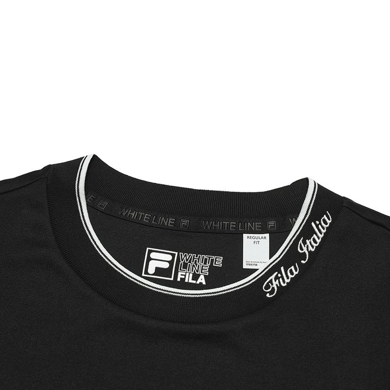 FILA Heritage Simple Casual Daily Versatile Comfortable Spliced Ribbed Neck Knit Short Sleeve Shirt Regular T-Shirt Women Tops Black F51W528101F-BK