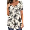 Summer Women's Short Sleeve Floral 3D Printed Buttons T Shirt Ladies Plus Size Top