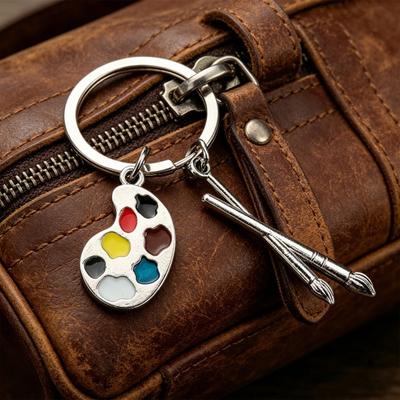 Yousheng 2PCS Palette Keychain with Metal Chain Buckle Keyring Easy Carry Durable Alloy Artistic Palette Shape Key Holder for Art Lovers Bag