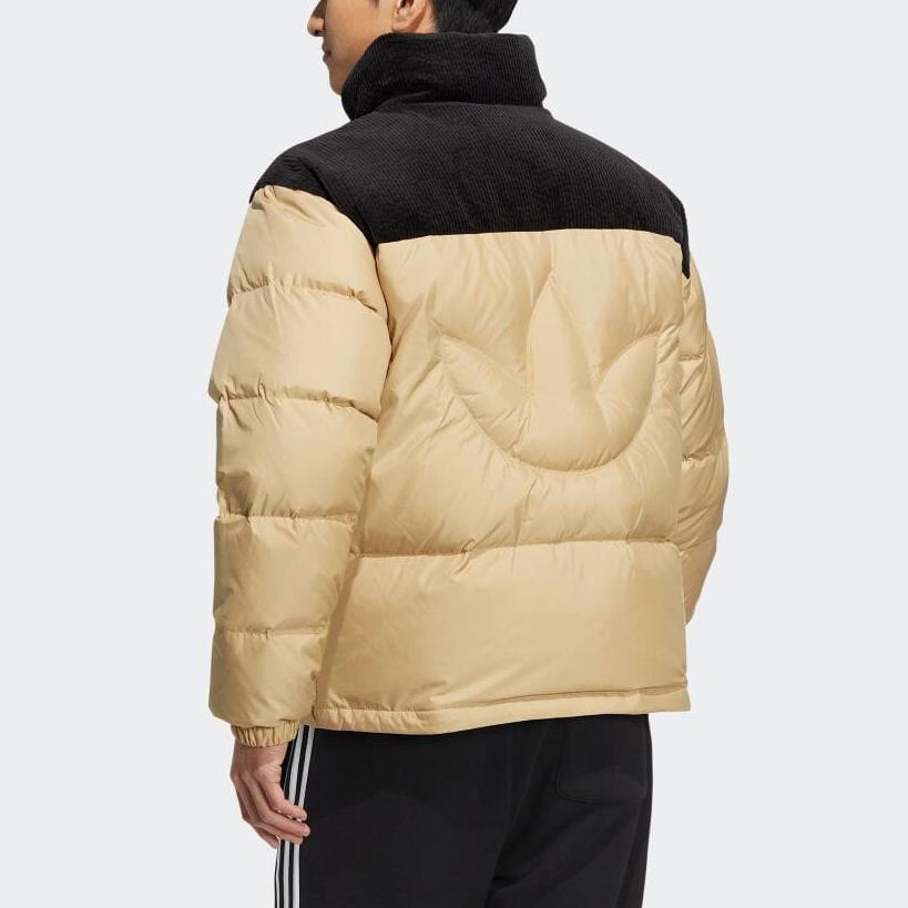 Adidas Originals Trefoil Embroidered Logo Zip-Up Collar Down Jacket Men Outerwear Brown HS7282