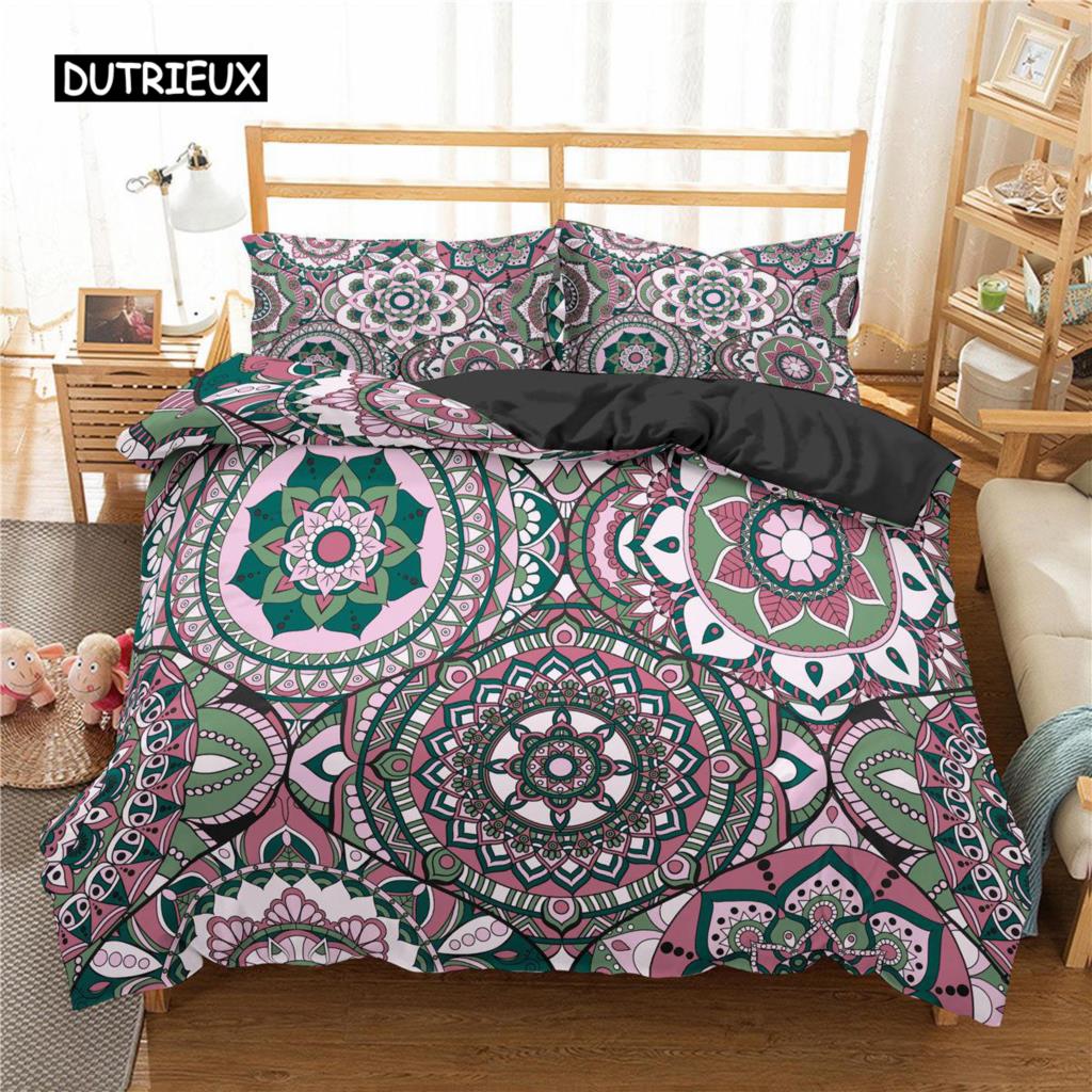 Mandala Bettbezug-Set Lila Farbverlauf Mandala Kultur Druck Einzelbettwäsche-Set für Teenager Mikrofaser Queen King Size Bettdeckenbezug