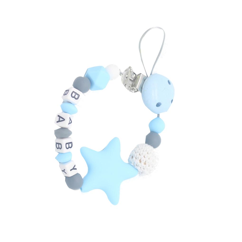 Colorful Silicone Star Leters Bead Chain Clip Holder Baby Feeding