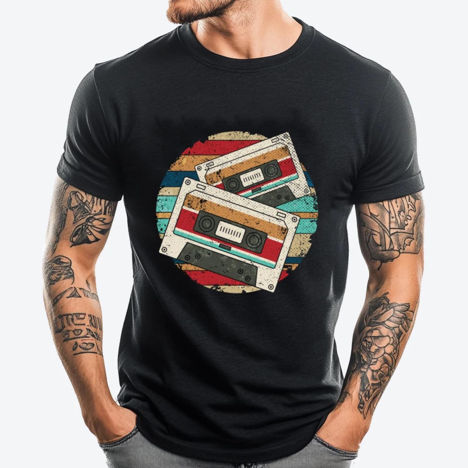

Retro 1980s 80s Music Lover Mixtape Cassette Mens Designer T Shirt Men Clothes T Shirt Vegan S чёрный