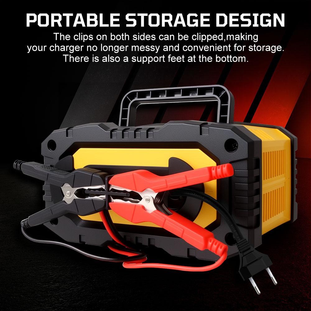 Digital Display Screen Quick Charge Car Motorcycle Battery Charger 7-stage For AGM GEL SLA Lead-Acid LiFePO4 Smart Battey Charger Handheld 12V-24V