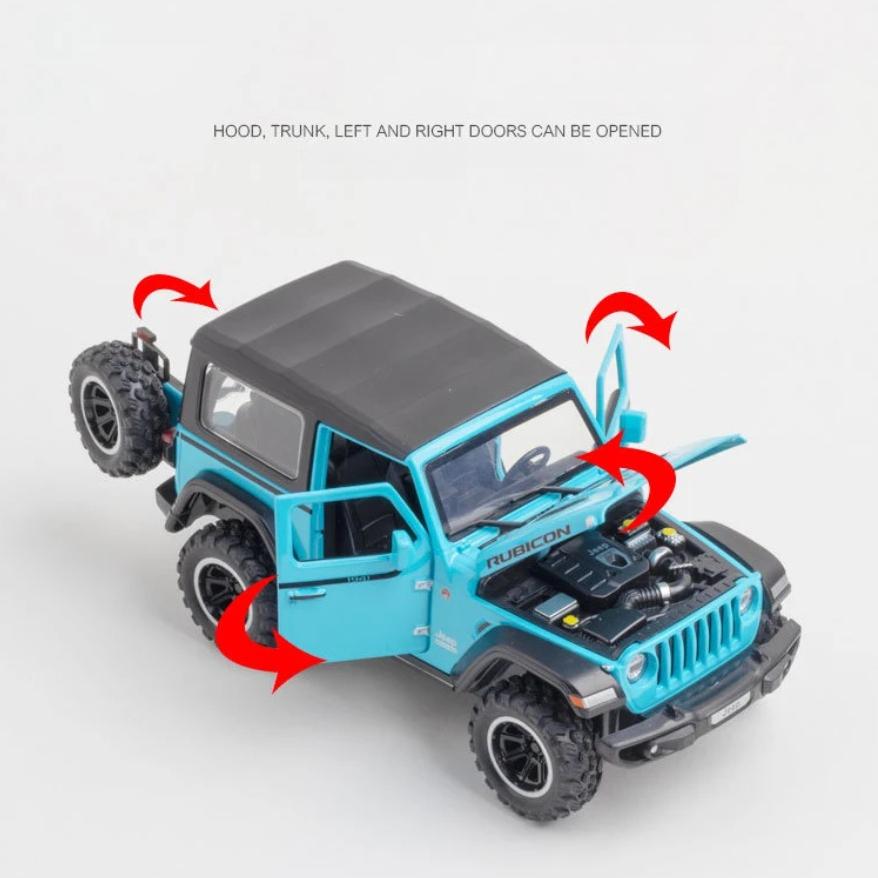 1/32 Scale Jeep Wrangler Rubicon Alloy Model Car Metal Diecast Collection Vehicle Simulation Sound & Light Toy for Kids Christmas Gift