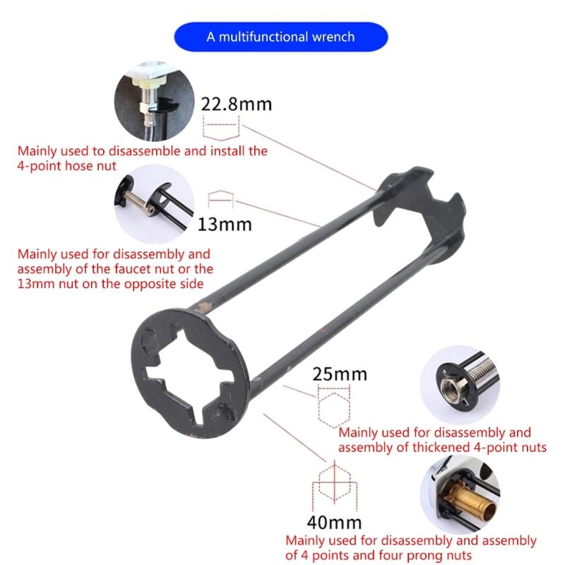 Multi-function Sink Repair Wrench Kitchen Repair Plumbing Tool Practical Flume Sink Wrench Four-claw Hexagon Wrench Set