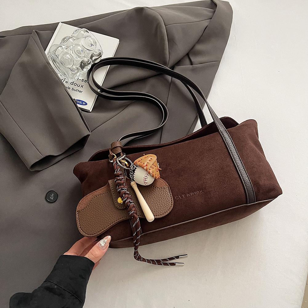 Women Suede Shoulder Bag with Inner Pocket Retro Handbag Large Capacity Satchel Bag Solid Clutch Purse for Work Travel